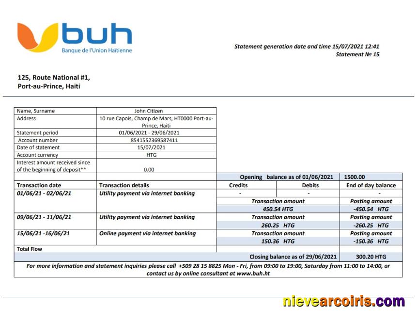 Haiti BUH bank statement